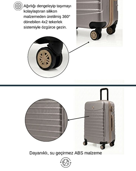 Louisiana Polo Büyük Boy Valiz 4x2 Teker Taş - Bej 1168