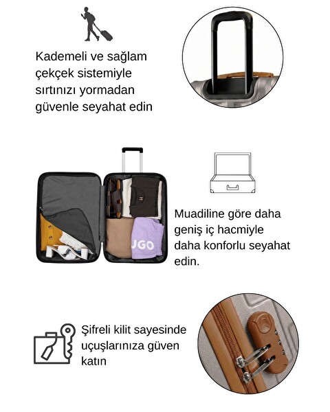 Louisiana Polo Büyük Boy - Orta Boy - Kabin Boy 3'lü Valiz Seti Taş - Taba 1167-HB