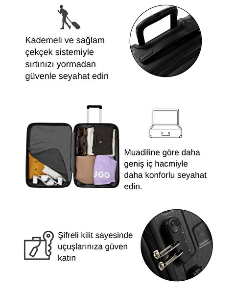 Louisiana Polo Büyük Boy - Orta Boy 2'li Valiz Seti - Makyaj Siyah - Siyah 1167