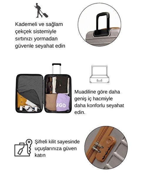 Louisiana Polo Büyük Boy - Orta Boy - Kabin Boy - Makyaj 4'lü Valiz Seti Taş - Taba 1168