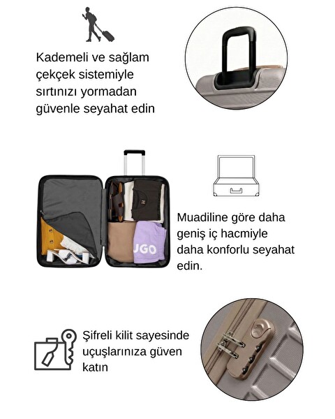 Louisiana Polo Orta Boy - Kabin Boy 2'li Valiz Seti - Makyaj Taş - Bej 1168