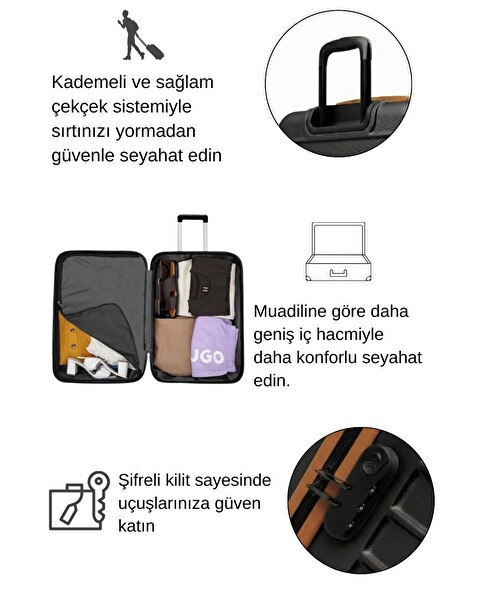 Louisiana Polo Büyük Boy - Orta Boy - Kabin Boy 3'lü Valiz Seti Siyah - Taba 1168