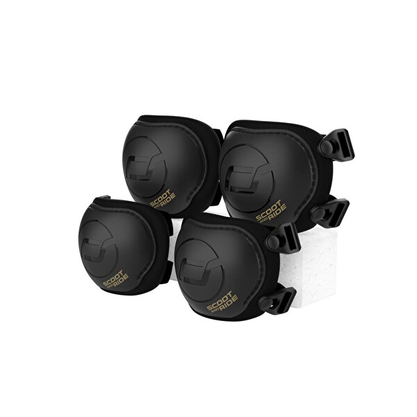 Scoot and Ride XXS-S Beden Siyah-Altın Dizlik ve Dirseklik Scooter Koruyucu Set 230925-00166