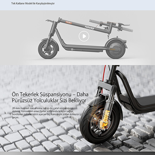 Navee v50i Pro 2 Amortisörlü 50 KM Menzil 700 W TCS- IPX5 Doubleflip Elektrikli Scooter