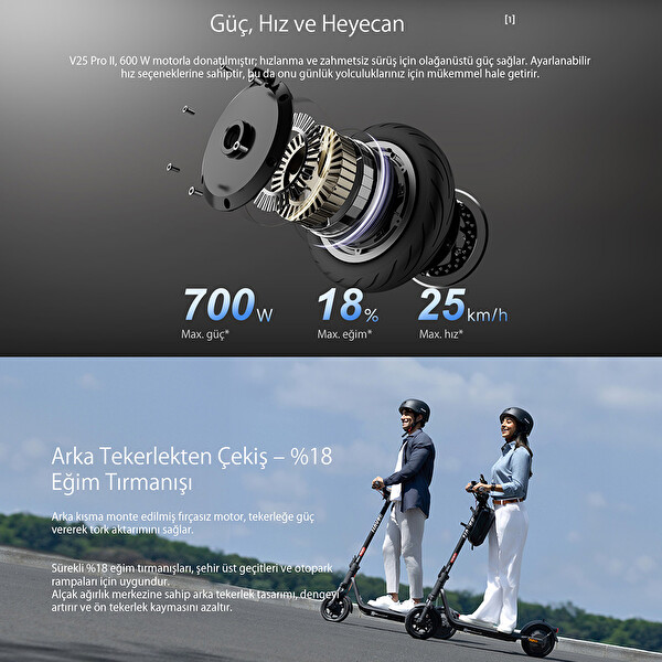 Navee v50i Pro 2 Amortisörlü 50 KM Menzil 700 W TCS- IPX5 Doubleflip Elektrikli Scooter