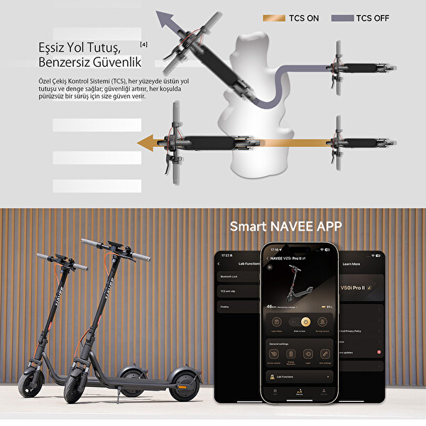 Navee v50i Pro 2 Amortisörlü 50 KM Menzil 700 W TCS- IPX5 Doubleflip Elektrikli Scooter