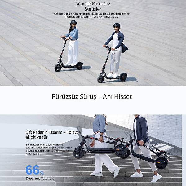 Navee v25i Pro 2 Amortisörlü 25 K Menzil 600W TCS IPX5 Doubleflip Elektrikli Scooter