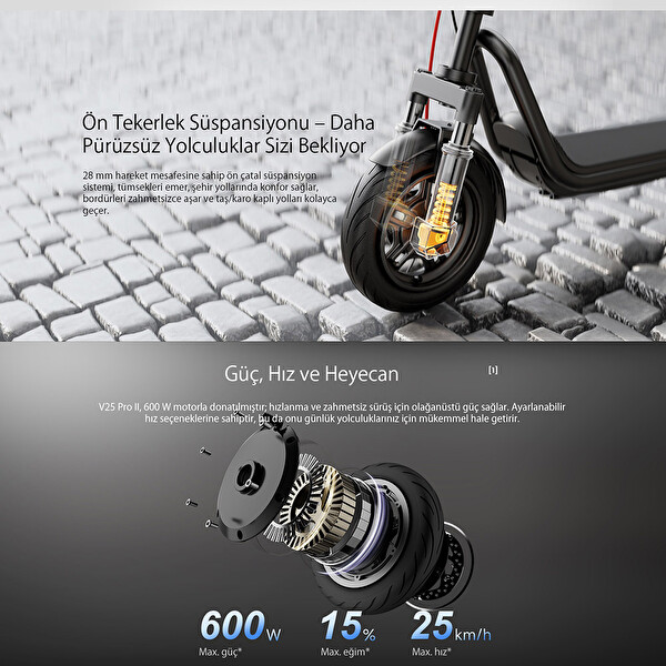 Navee v25i Pro 2 Amortisörlü 25 K Menzil 600W TCS IPX5 Doubleflip Elektrikli Scooter