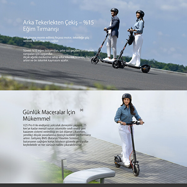 Navee v25i Pro 2 Amortisörlü 25 K Menzil 600W TCS IPX5 Doubleflip Elektrikli Scooter