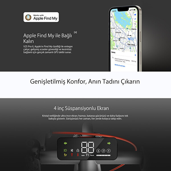 Navee v25i Pro 2 Amortisörlü 25 K Menzil 600W TCS IPX5 Doubleflip Elektrikli Scooter