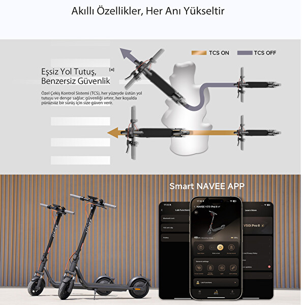 Navee v25i Pro 2 Amortisörlü 25 K Menzil 600W TCS IPX5 Doubleflip Elektrikli Scooter