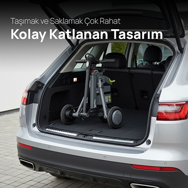 İgofor Hafif Taşınabilir Uzun Menzilli 3 Tekerlekli Katlanabilir Elektrikli Oturulabilir Scooter