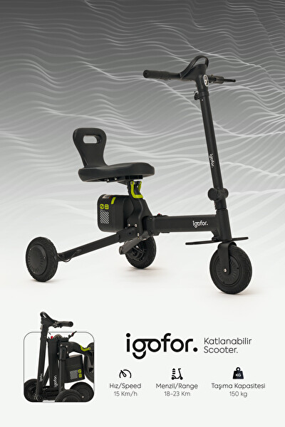 İgofor Hafif Taşınabilir Uzun Menzilli 3 Tekerlekli Katlanabilir Elektrikli Oturulabilir Scooter