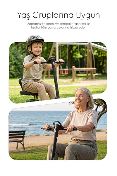 İgofor Hafif Taşınabilir Uzun Menzilli 3 Tekerlekli Katlanabilir Elektrikli Oturulabilir Scooter