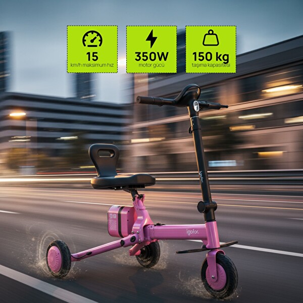 İgofor Hafif Taşınabilir Uzun Menzilli 3 Tekerlekli Katlanabilir Elektrikli Oturulabilir Scooter
