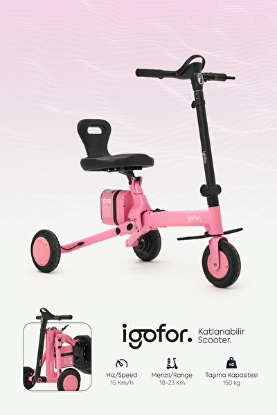İgofor Hafif Taşınabilir Uzun Menzilli 3 Tekerlekli Katlanabilir Elektrikli Oturulabilir Scooter