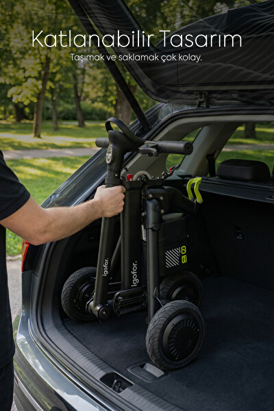 İgofor Hafif Taşınabilir Uzun Menzilli 3 Tekerlekli Katlanabilir Elektrikli Oturulabilir Scooter