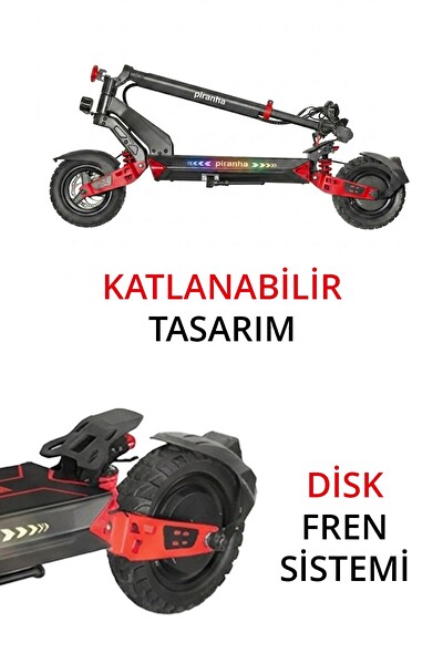 Piranha 5025-K 1000W 48V 15.6Ah 50-60 KM Menzil Katlanabilir Çift Süspansiyon Off-Road Lastik Elektrikli Scooter