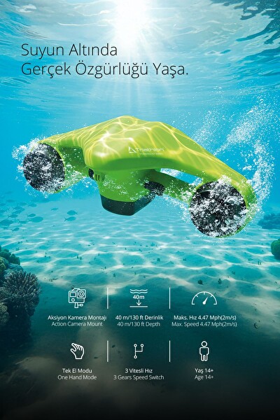 Triathlon T-249Y 1200W Çift Motor 40M Dalış 3 Hız Aksiyon Kamera Elektrikli Deniz Scooter