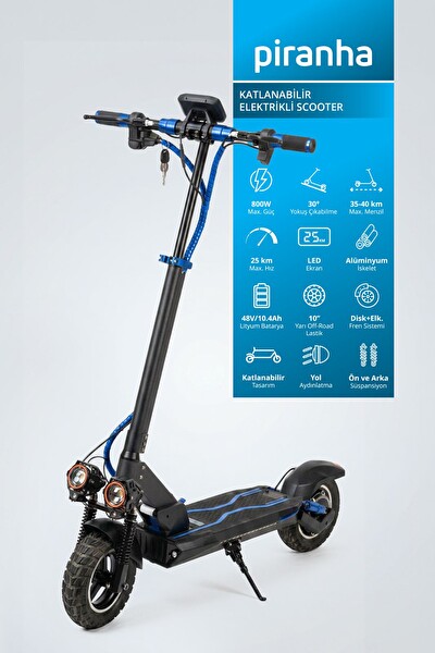 Piranha 5020M 800W 48V 10.4Ah 40 KM Menzil Katlanabilir LED Aydınlatma Sinyal Elektrikli Scooter