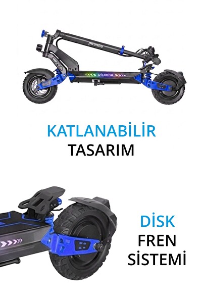 Piranha 5025-M 1000W 48V 15Ah 50-60 KM Menzil Katlanabilir Çift Süspansiyon Off-Road Lastik Elektrikli Scooter