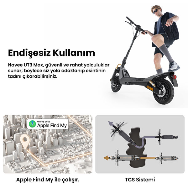 Navee UT3 Max 1638W Güç 28 Eğim 130 KG Taşıma Kapasitesi Tcs Özellikli Elektrikli Scooter