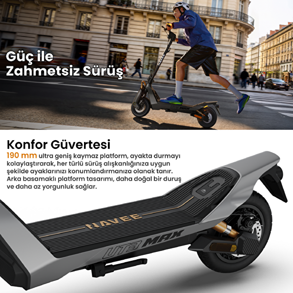 Navee UT3 Max 1638W Güç 28 Eğim 130 KG Taşıma Kapasitesi Tcs Özellikli Elektrikli Scooter