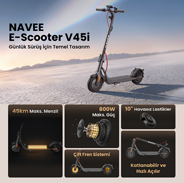 Navee V45i 800W TCS 45 KM Menzil BMS Elektrikli Scooter