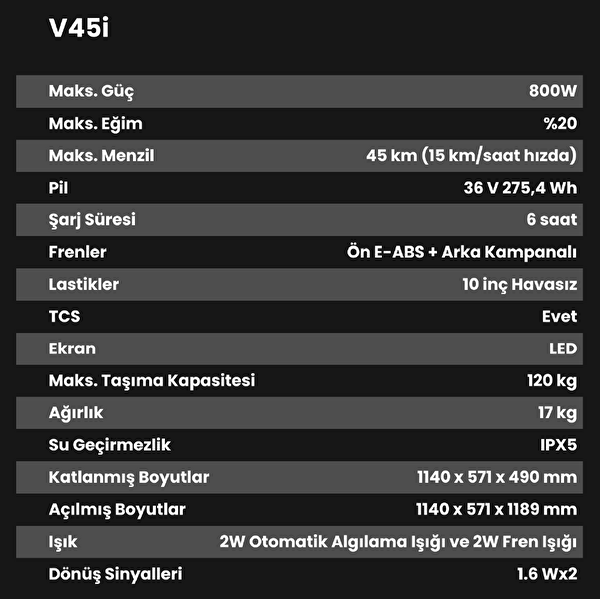 Navee V45i 800W TCS 45 KM Menzil BMS Elektrikli Scooter