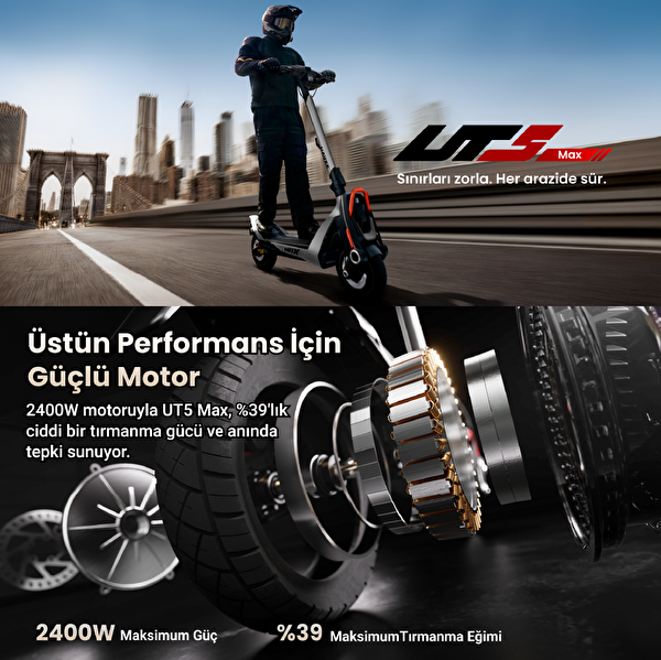 Navee UT5 Max 2400W Güç 39 Eğim Çift Hidrolik 150 KG Taşıma Kapasitesi TCS Elektrikli Scooter