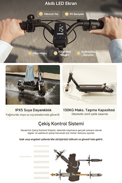 Navee GT5 Max 1638 W 28 Derce Eğim Çift Süspansiyon 130 KG Taşıma Kapasitesi Elektrikli Scooter
