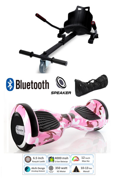 Citymate KYK1001B Akıllı Dengeli Elektrikli Kaykay Scooter Hoverboard - Hover Kart - Çanta Full Paket Pembe Desen 4