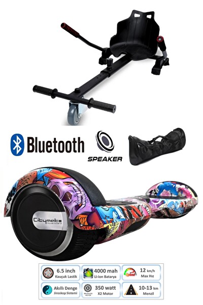 Citymate Elektrikli Kaykay Scooter Hoverboard Akıllı Dengeli - Hover Kart - Çanta Full Paket Desen10