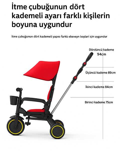 Babyklas Ebeveyn Kontrollü 3 Tekerlekli Katlanabilir Bisiklet - Siyah