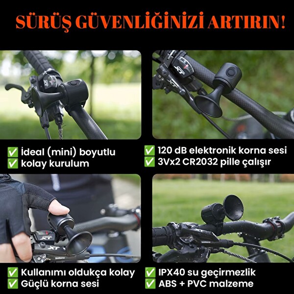 Upway Pilli 120dB Yüksek Ses Gücü Sesli Elektronik Bisiklet Scooter Kornası