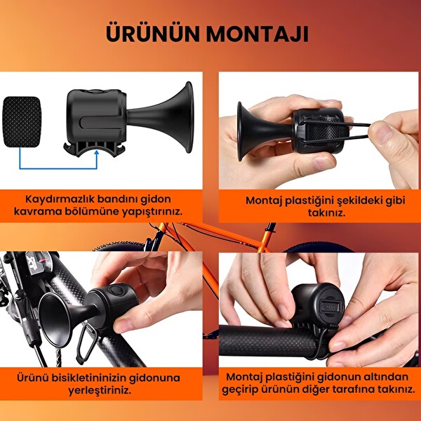 Upway Pilli 120dB Yüksek Ses Gücü Sesli Elektronik Bisiklet Scooter Kornası