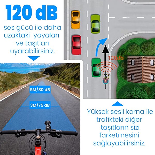 Upway Pilli 120dB Yüksek Ses Gücü Sesli Elektronik Bisiklet Scooter Kornası