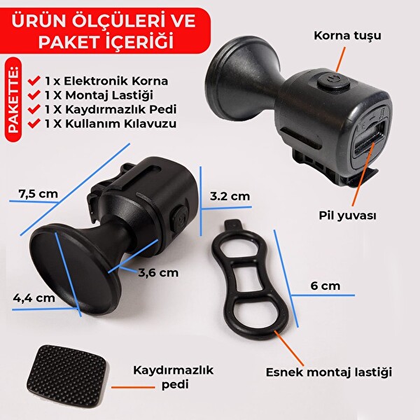 Upway Pilli 120dB Yüksek Ses Gücü Sesli Elektronik Bisiklet Scooter Kornası