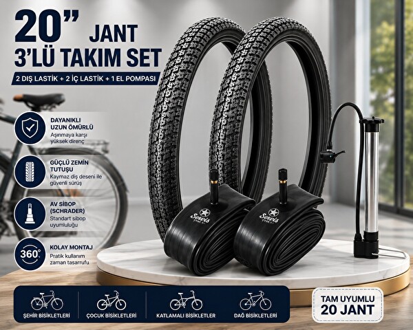 Servis Throne 20x1.95 Bisiklet Lastik Seti - 2 Dış Lastik 2 İç Lastik 1 Bisiklet Pompası