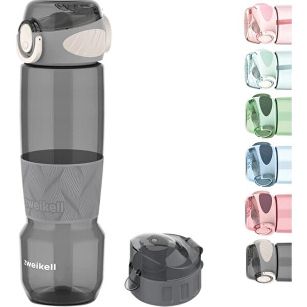 Zweikell Rezon Switch Charcoal BPA İçermez 650 ML Tritan Kırılmaz Suluk - Su Matarası - Yedek Kapak Hediyeli