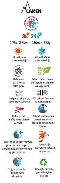 Laken LKTA7 Klasik 0.75 L Çelik Gri Termos