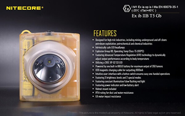 Nitecore EH1S 260 Lümen Kask Kafa Feneri