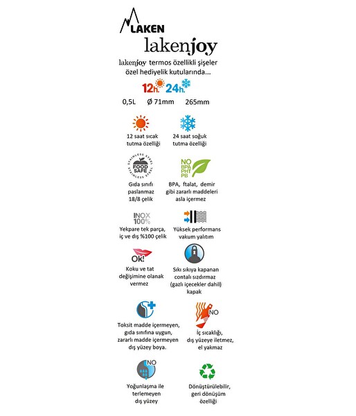 Laken Lakenjoy LKJ50N 0.50 L 18/8 Çelik Siyah Termos Şişe