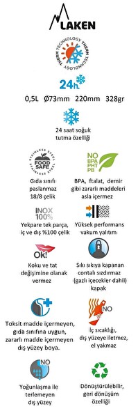 Laken Summit LKTS5N 0.50 L Paslanmaz Çelik Termo Siyah Şişe