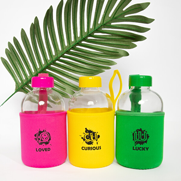 Biggdesign Moods Up Lucky 600 ML Neopren Yeşil Kılıflı Cam Matara