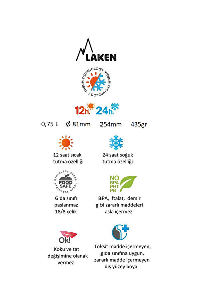 Laken LK1875A 0.75 L Paslanmaz Çelik Thermo Flask Mavi Termos