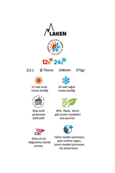 Laken LK1850A 0.50 L Paslanmaz Çelik Thermo Flask Mavi Termos
