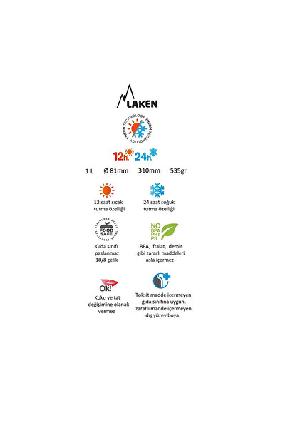 Laken LK18100R 1 L Paslanmaz Çelik Thermo Flask Kırmızı Termos