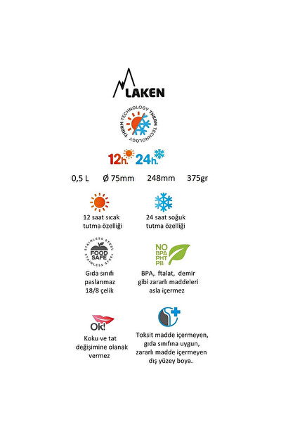 Laken LK1850R 0.50 L Paslanmaz Çelik Thermo Flask Kırmızı Termos