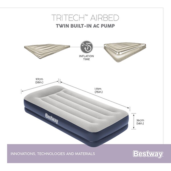 Bestway Tritech Airbad Elektrikli 191 CM x97 CM x36 CM Tek Kişilik Şişme Yatak